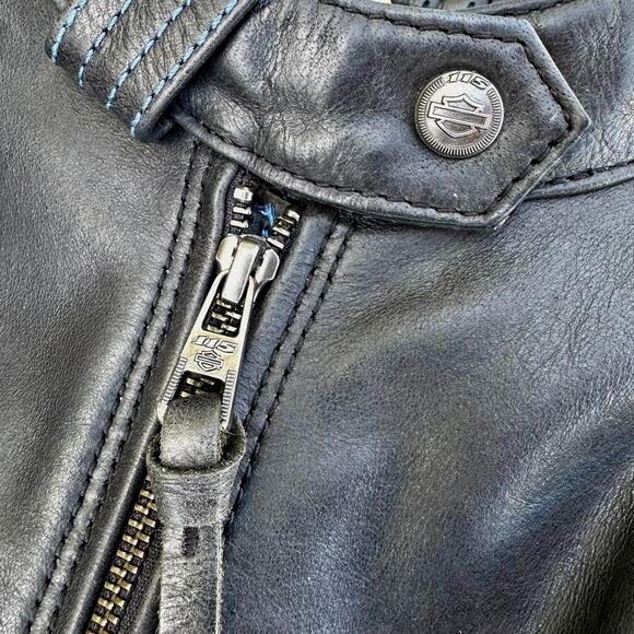 Harley Davidson 115th Anniversary Black Leather Buffalo Hide Women Jacket Large - Picture 7 of 11